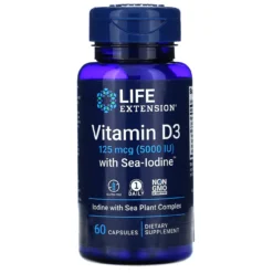 Life Extension Vitamin D3 With Sea-Iodine 5,000 IU, 60 Vegecaps