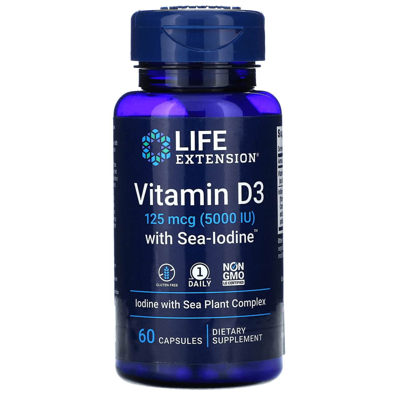 Life Extension Vitamin D3 With Sea-Iodine 5,000 IU, 60 Vegecaps 1 Life Extension Vitamin D3 With Sea-Iodine 5,000 IU, 60 Vegecaps