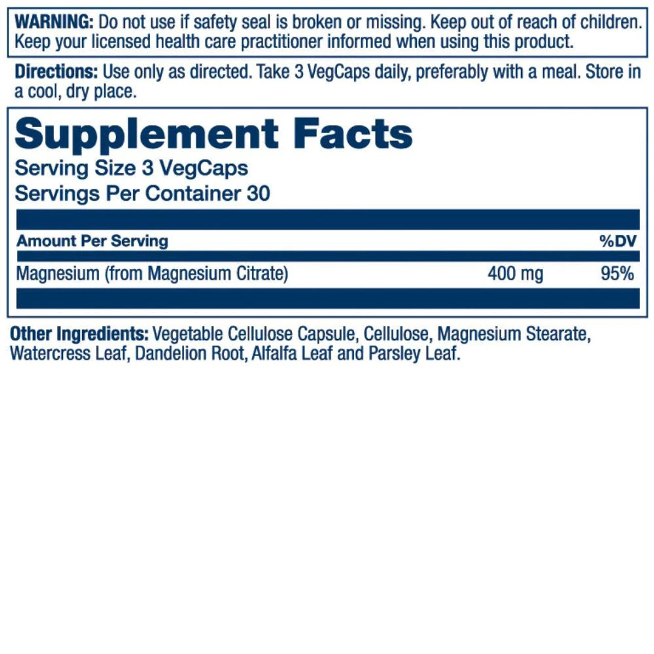 Solaray Magnesium Citrate 400mg 90 Capsules 2 Solaray Magnesium Citrate 400mg 90 Capsules - Image 2
