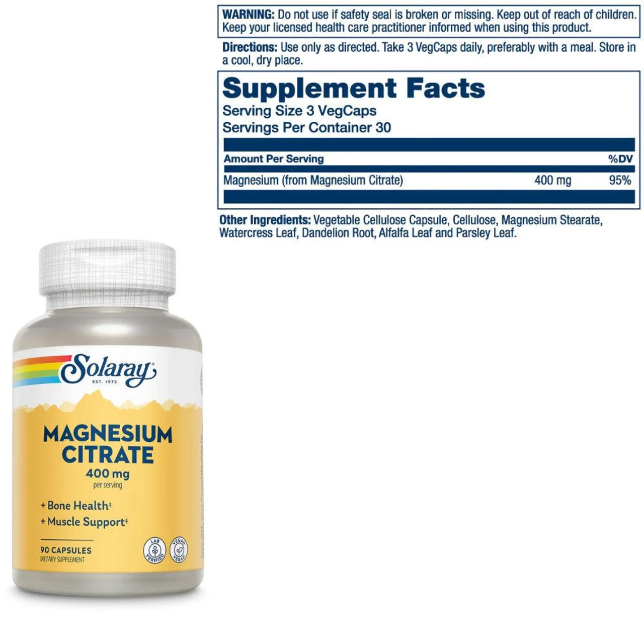 Solaray Magnesium Citrate 400mg 90 Capsules 3 Solaray Magnesium Citrate 400mg 90 Capsules - Image 3