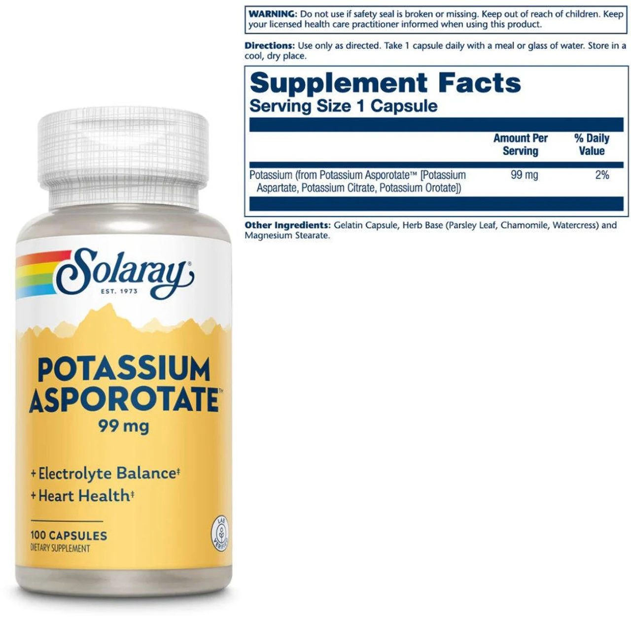 Solaray Potassium Asporotate 99mg 100 Caps 3 Solaray Potassium Asporotate 99mg 100 Caps - Image 3