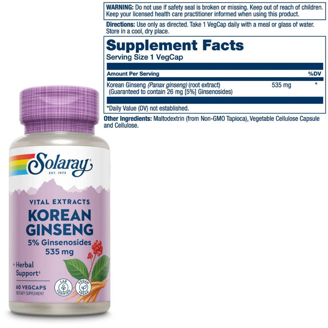 Solaray Korean Ginseng Root Extract 535mg 60 Caps 3 Solaray Korean Ginseng Root Extract 535mg 60 Caps - Image 3
