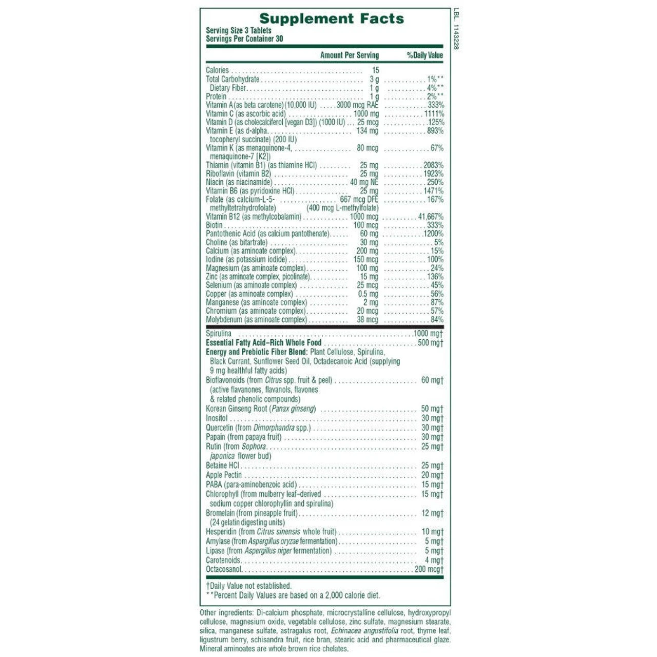 Nature's Plus Source Of Life Multi Vitamin And Mineral No Iron 180 Tabs 2 Nature's Plus Source Of Life Multi Vitamin And Mineral No Iron 180 Tabs - Image 2