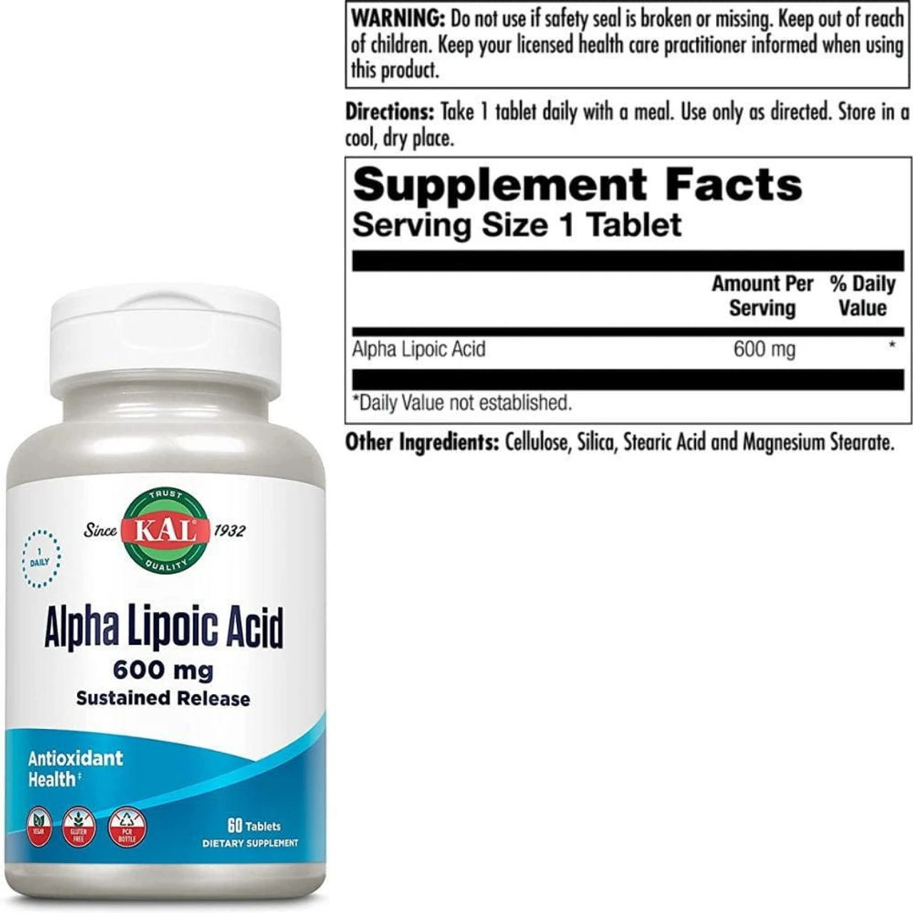 KAL Alpha Lipoic Acid 600mg 60 Tablets 2 KAL Alpha Lipoic Acid 600mg 60 Tablets - Image 2