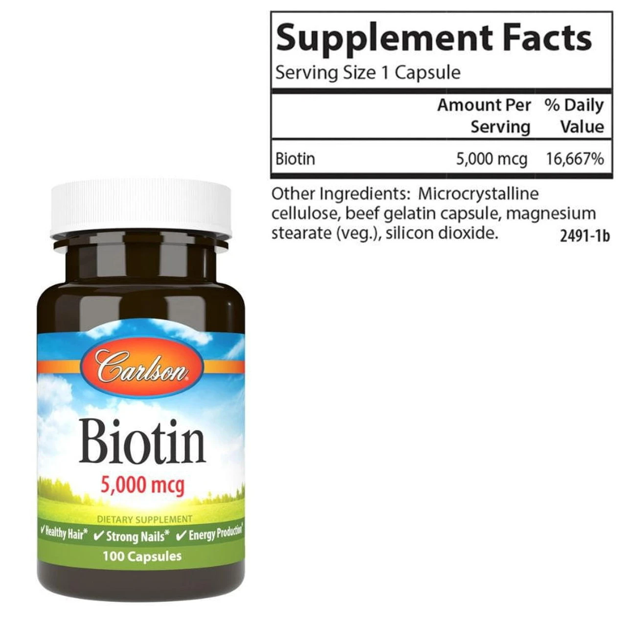 Carlson Biotin 5000mcg 100 Capsules 2 Carlson Biotin 5000mcg 100 Capsules - Image 2