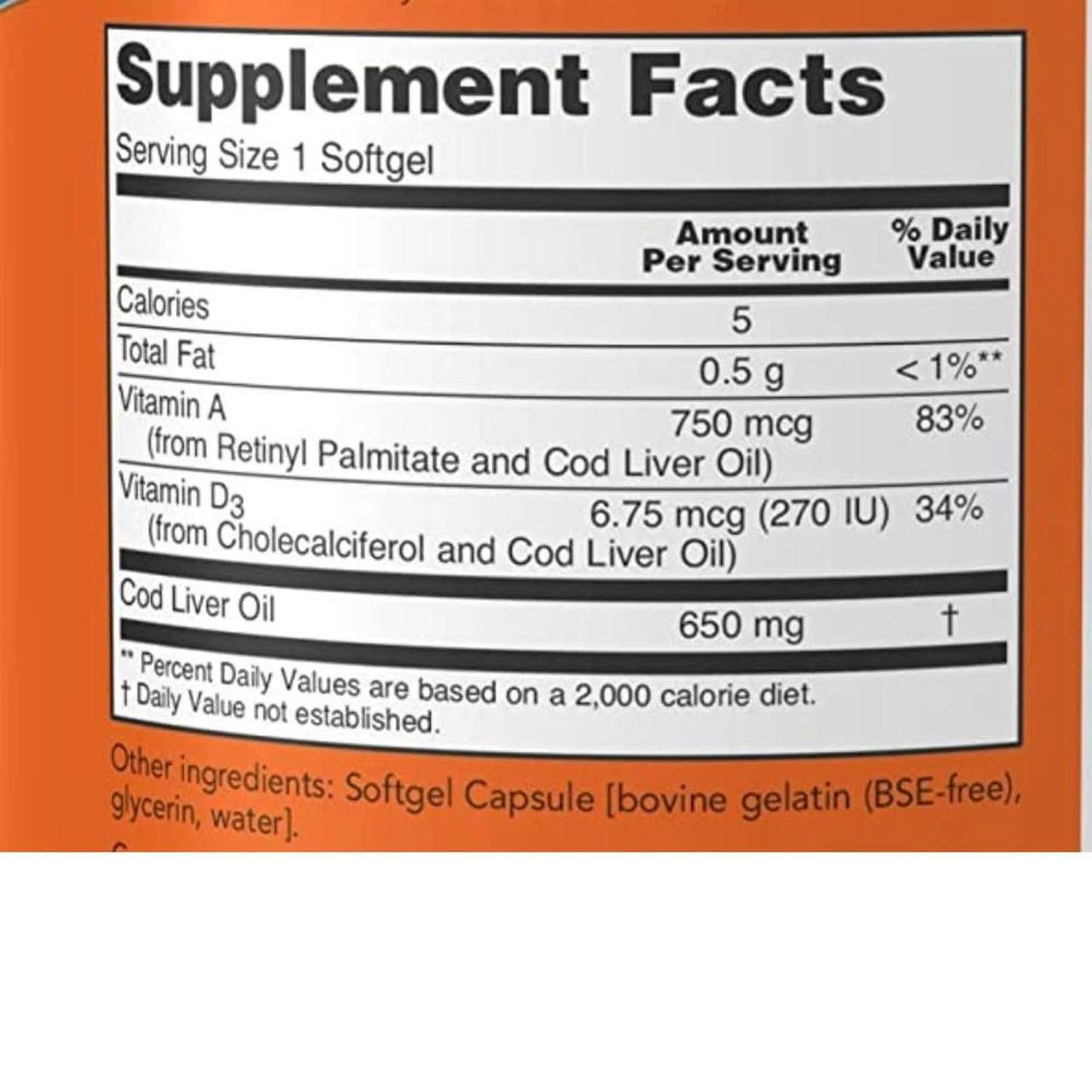 Now Foods Cod Liver Oil 650 Mg 250 Softgels 2 Now Foods Cod Liver Oil 650 Mg 250 Softgels - Image 2