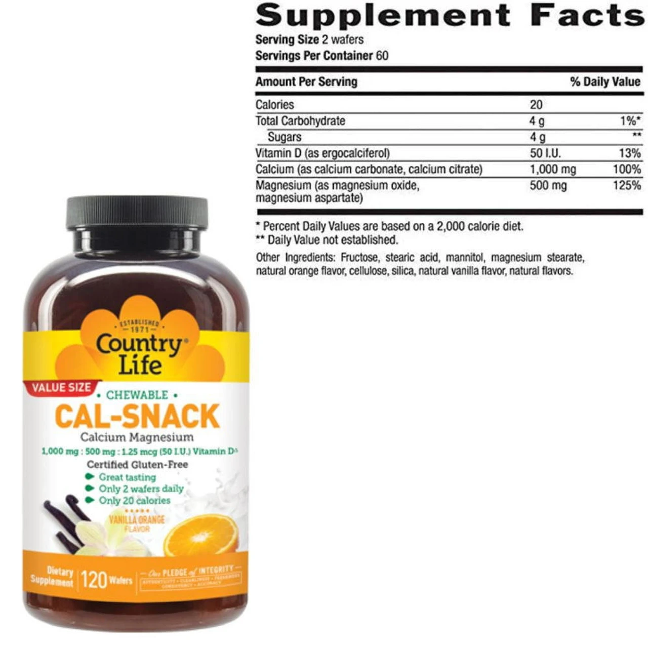 Country Life Cal-Snack W/ Magnesium 120 Wafers 2 Country Life Cal-Snack W/ Magnesium 120 Wafers - Image 2