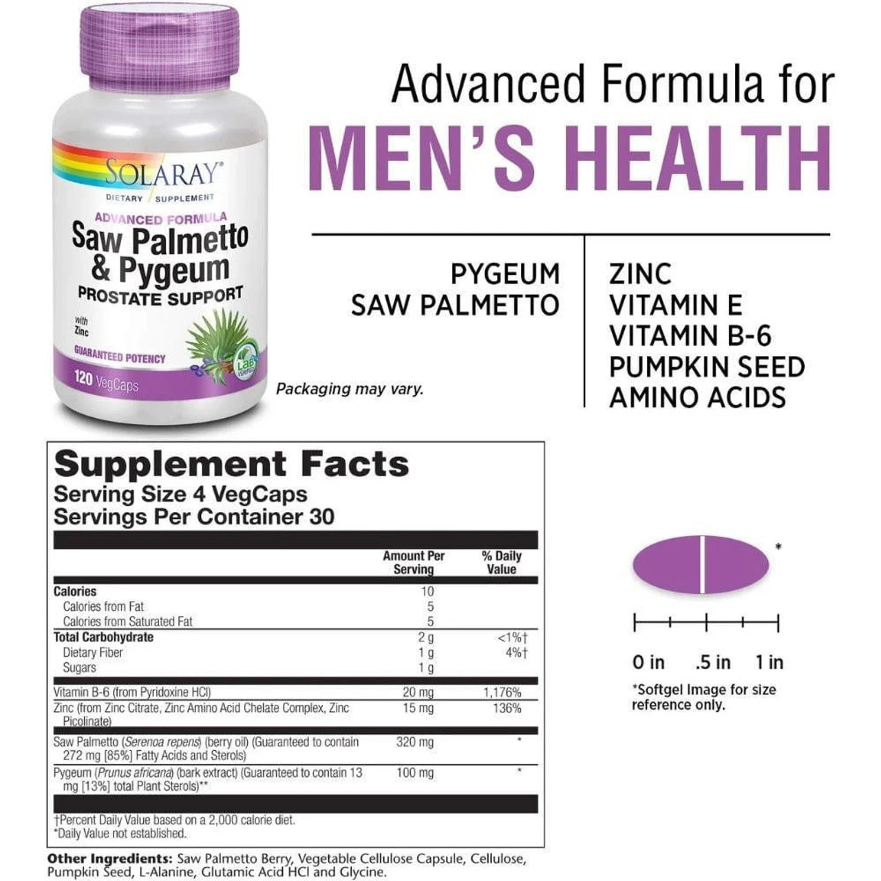 Solaray Pygeum And Saw Palmetto 120 Capsules 3 Solaray Pygeum And Saw Palmetto 120 Capsules - Image 3