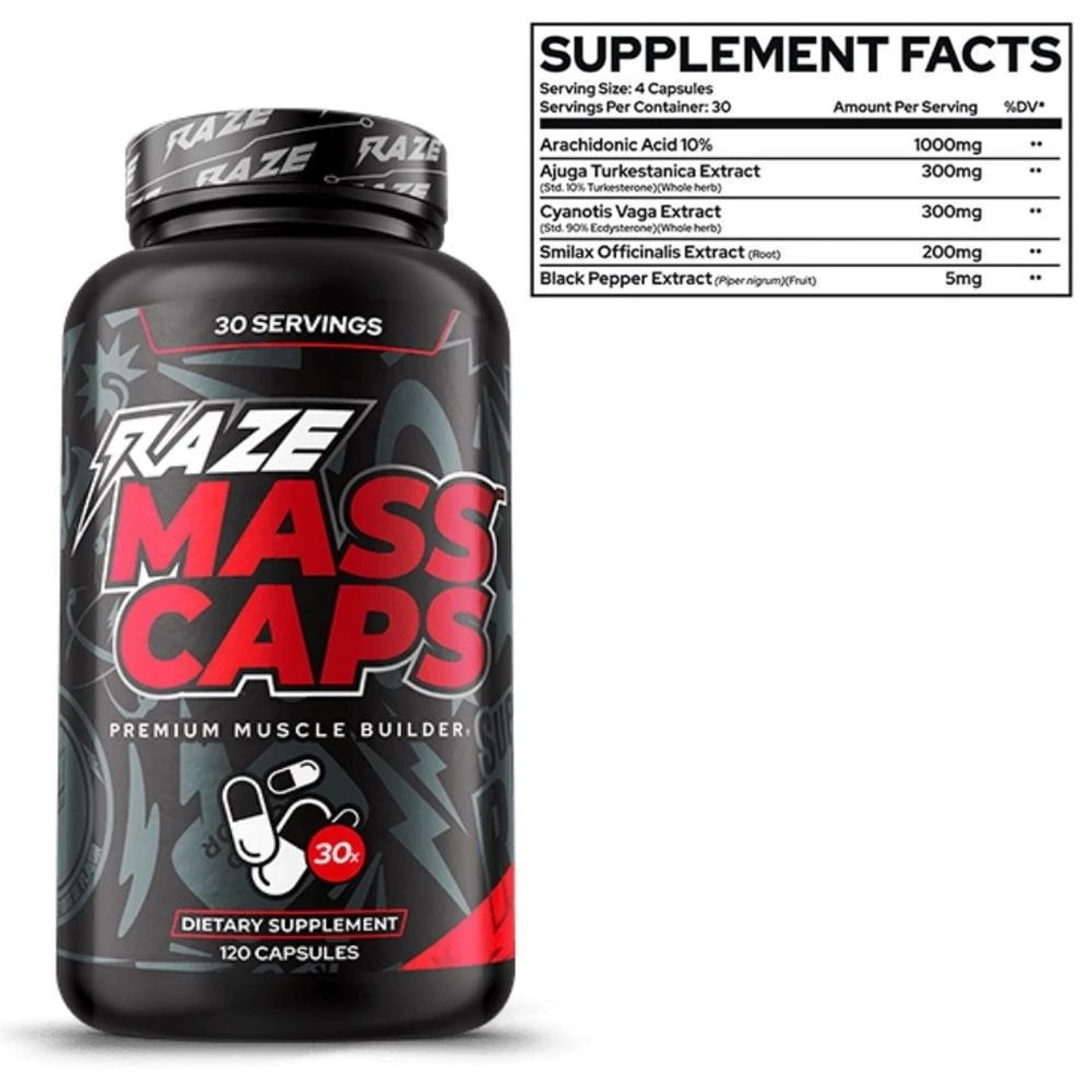 Raze Mass Caps Muscle Builder 120 Capsules 2 Raze Mass Caps Muscle Builder 120 Capsules - Image 2