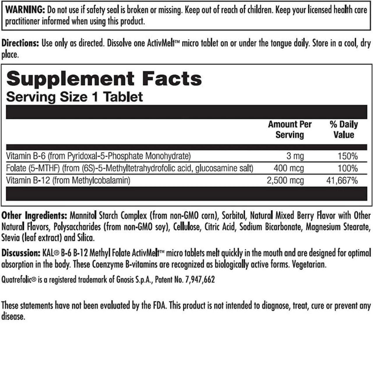 KAL B6 B12 Methyl Folate Mixed Berry 60 Micro Tablets 2 KAL B6 B12 Methyl Folate Mixed Berry 60 Micro Tablets - Image 2