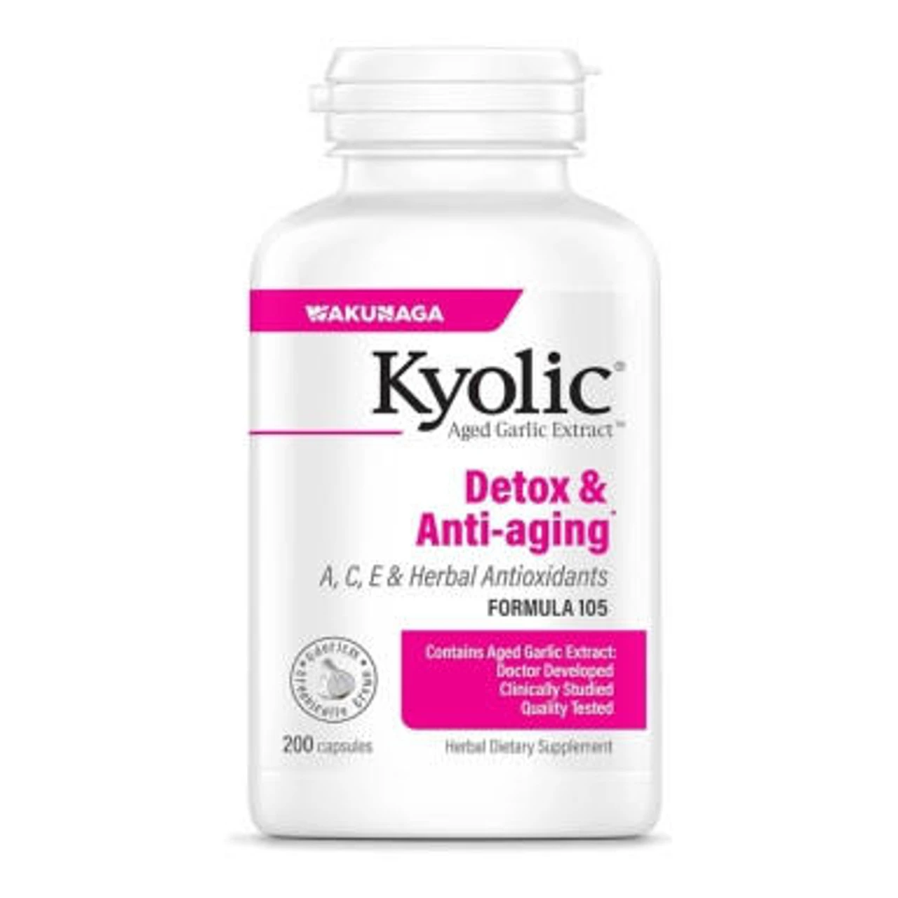 Wakunaga Kyolic Formula 105 Detox And Anti Aging Formula W/ A,C, E And Herbal Antioxidants 200 Caps 1 Wakunaga Kyolic Formula 105 Detox And Anti Aging Formula W/ A,C, E And Herbal Antioxidants 200 Caps