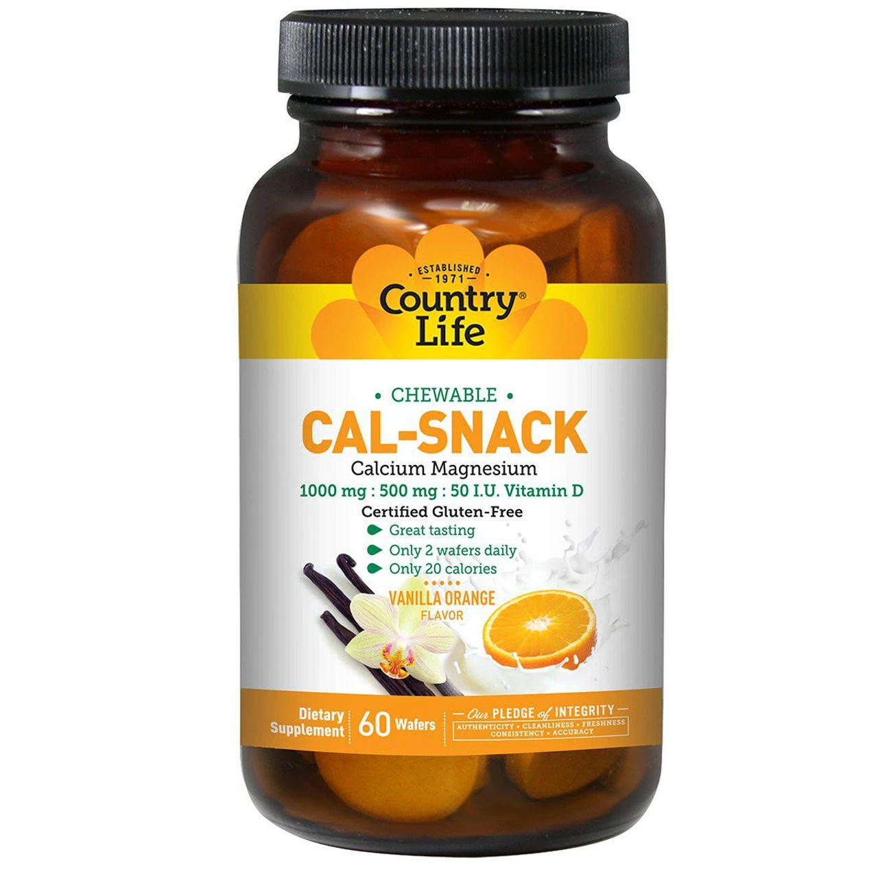 Country Life Chewable Calcium Snack W/Magnesium Vanilla Orange 60 Chews 1 Country Life Chewable Calcium Snack W/Magnesium Vanilla Orange 60 Chews