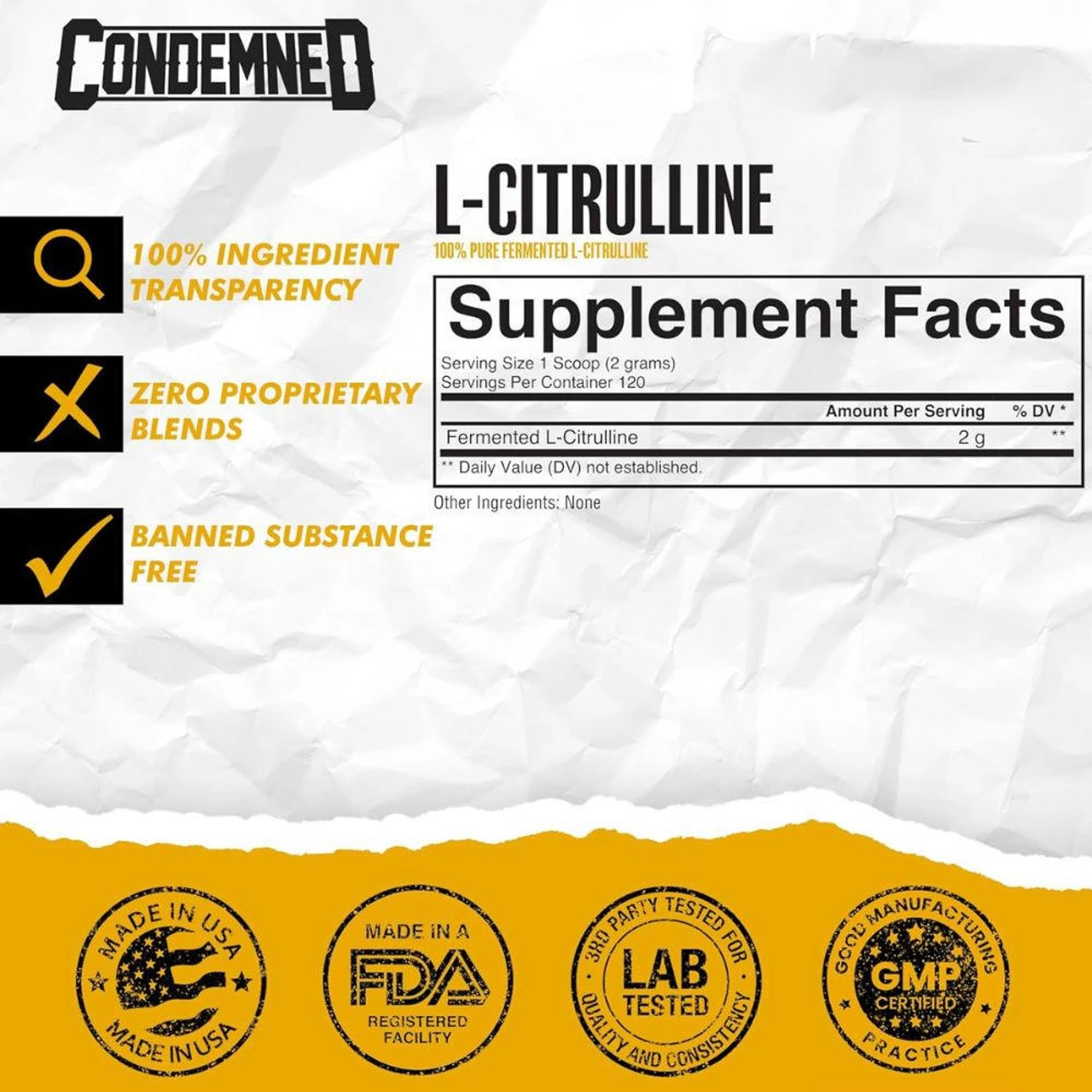 Condemned Labz L-Citrulline 120 Servings 2 Condemned Labz L-Citrulline 120 Servings - Image 2