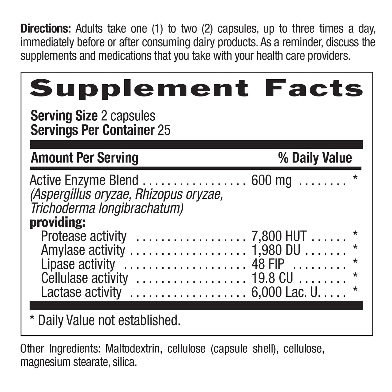 Country Life Dairy-Zyme Caps 50 Capsules 2 Country Life Dairy-Zyme Caps 50 Capsules - Image 2