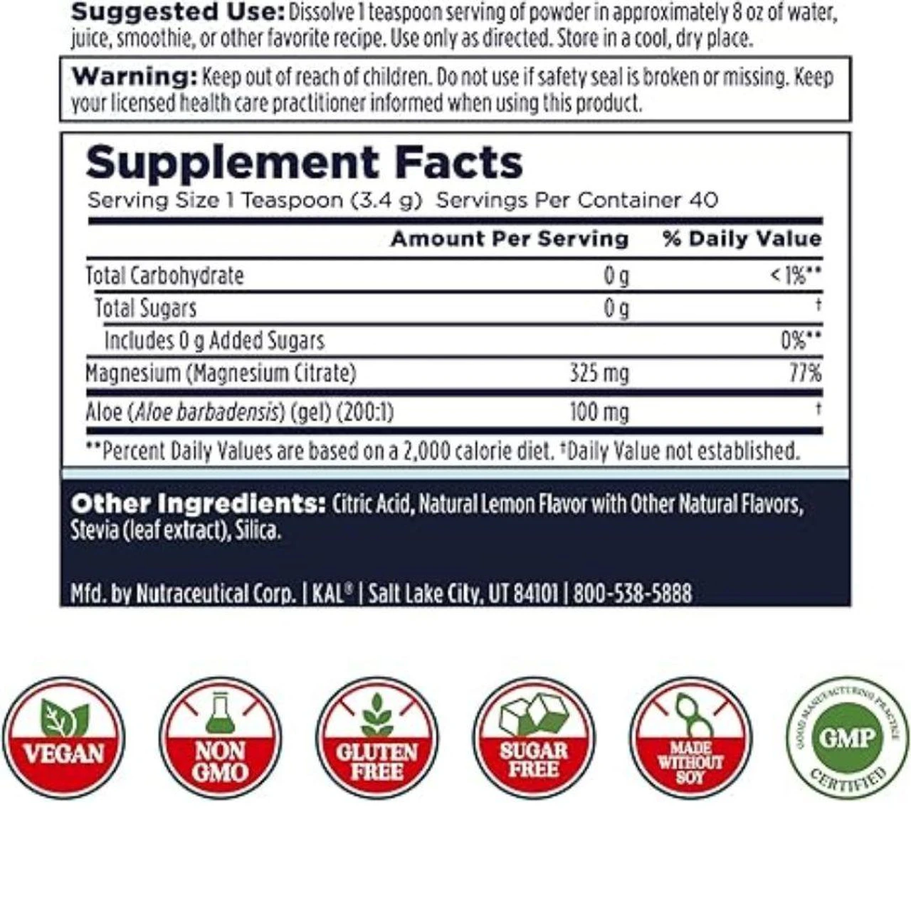 KAL Gut Magnesium Powder Lemon 40 Servings 2 KAL Gut Magnesium Powder Lemon 40 Servings - Image 2