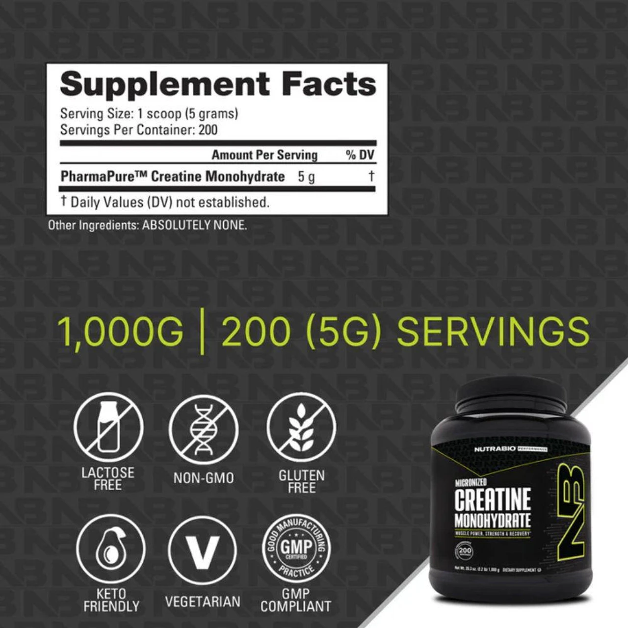 NutraBio Creatine 1000 Grams 2 NutraBio Creatine 1000 Grams - Image 2