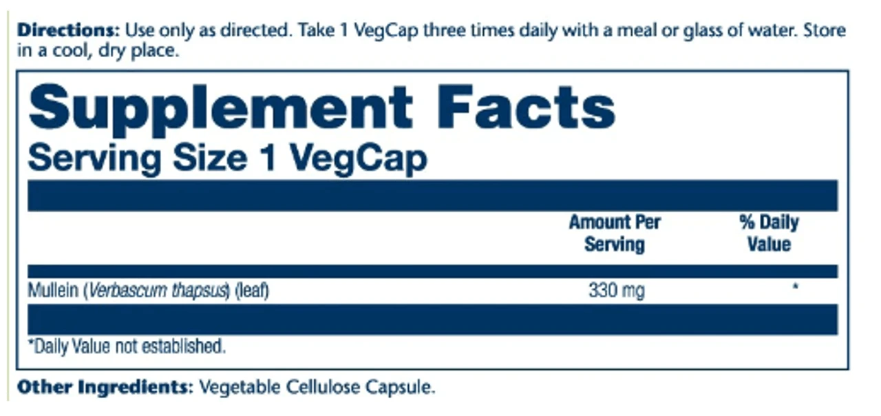 Solaray Mullein Leaves 330mg 100 Capsules 2 Solaray Mullein Leaves 330mg 100 Capsules - Image 2