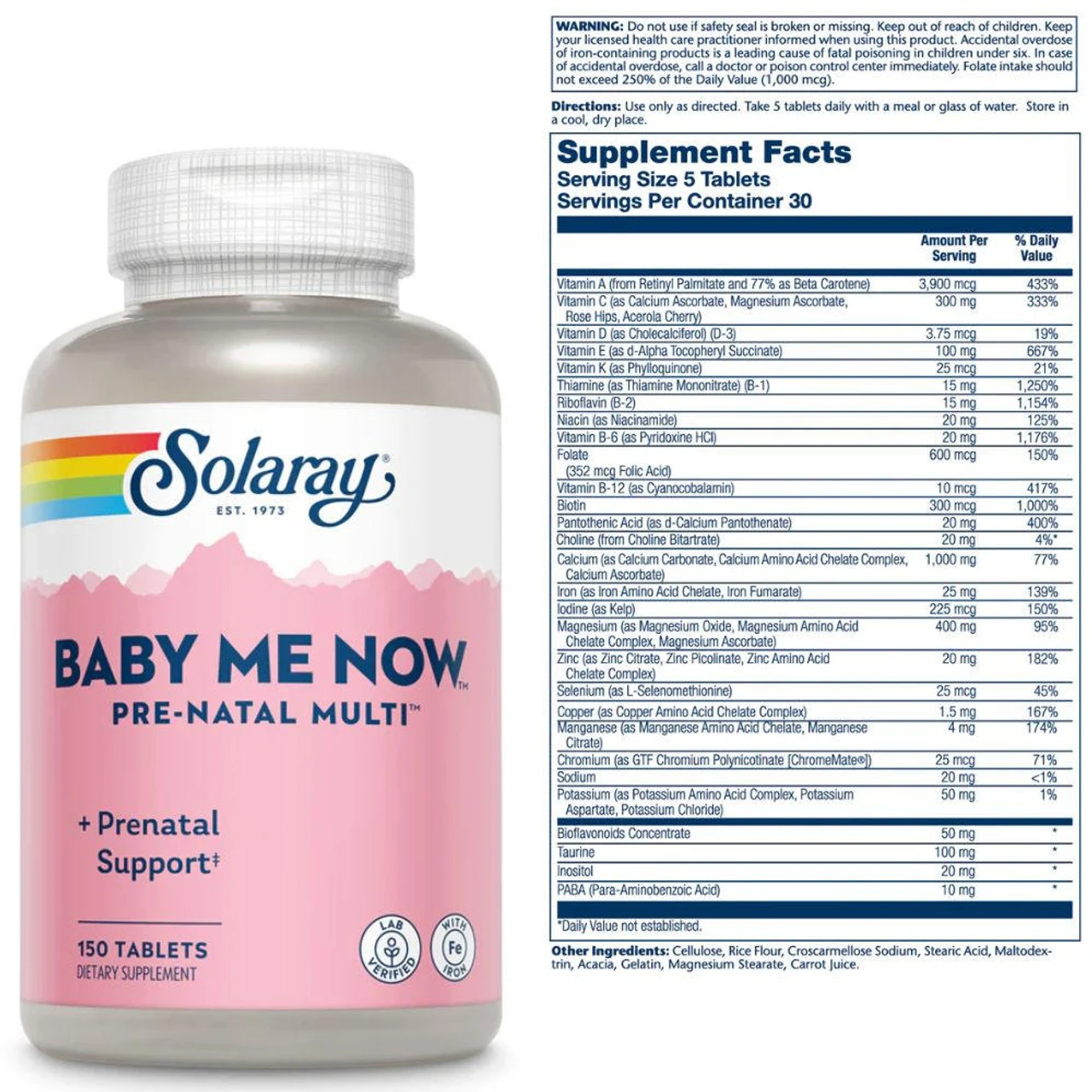 Solaray Baby Me Now Pre-Natal Multi 150 Tablets 2 Solaray Baby Me Now Pre-Natal Multi 150 Tablets - Image 2