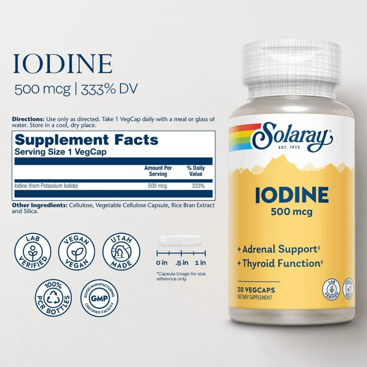Solaray Iodine 500mcg 30 Capsules 2 Solaray Iodine 500mcg 30 Capsules - Image 2