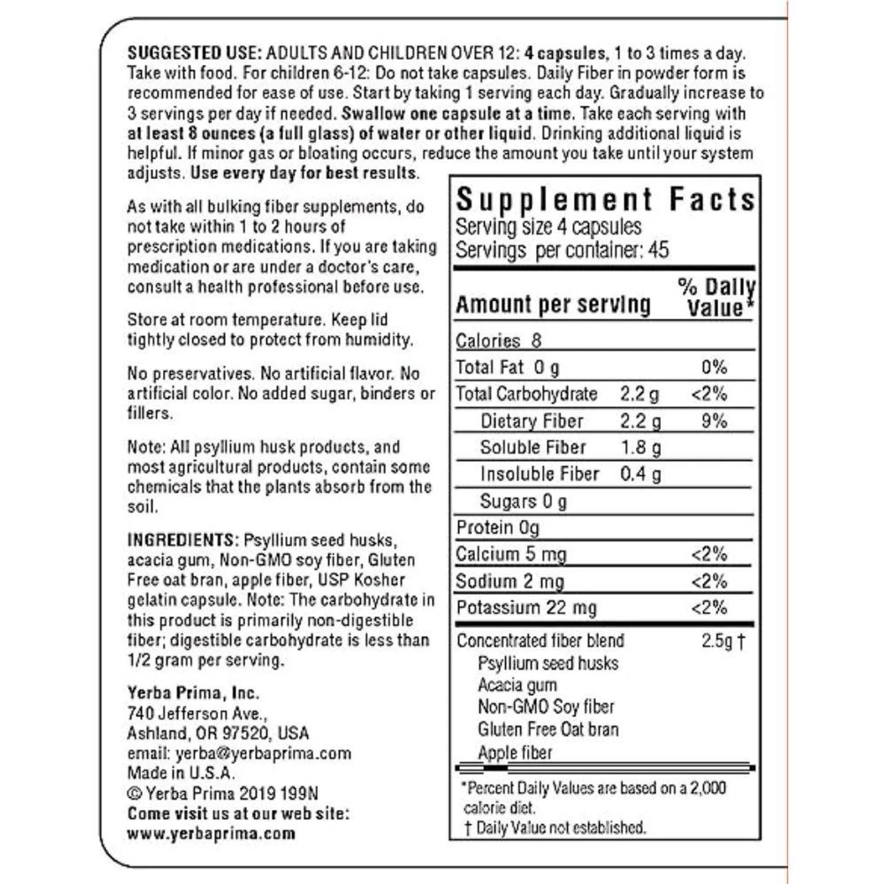 Yerba Prima Daily Fiber Caps 180 Capsules 2 Yerba Prima Daily Fiber Caps 180 Capsules - Image 2