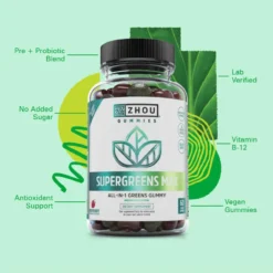 ZHOU Supergreens Max Raspberry 60 Vegan Gummies -Now Foods Store zhou supergreens gumies benefits image 85304.1717193574